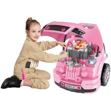 Kids Mechanic Truck Engine Playset,61Pcs,Steering Wheel,Horn,Light,Age3-5,Pink