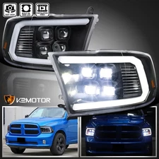 Fits 2009-2018 Dodge Ram 1500 2500 3500 Black Full LED Projector Headlights Pair