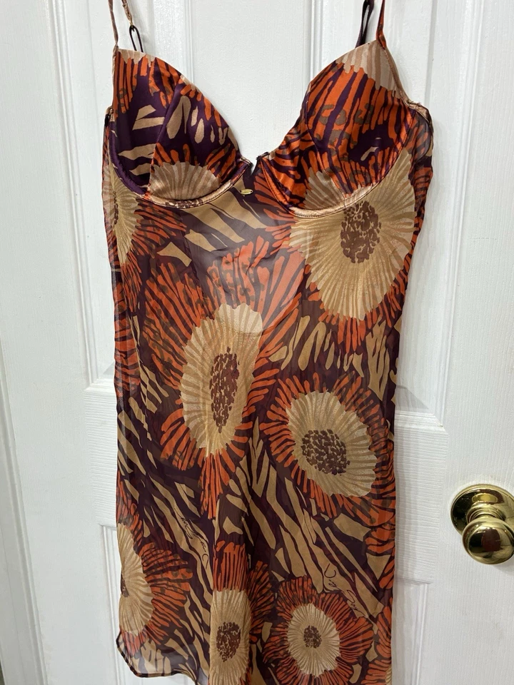 Camisón Victoria’s Secret muy sexy de seda púrpura y naranja 36B Foto 3 de 4