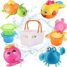 Baby Bath Toys W/ Organizer, Water Squirting Octopus, Wind up Swimming Turtle, B
