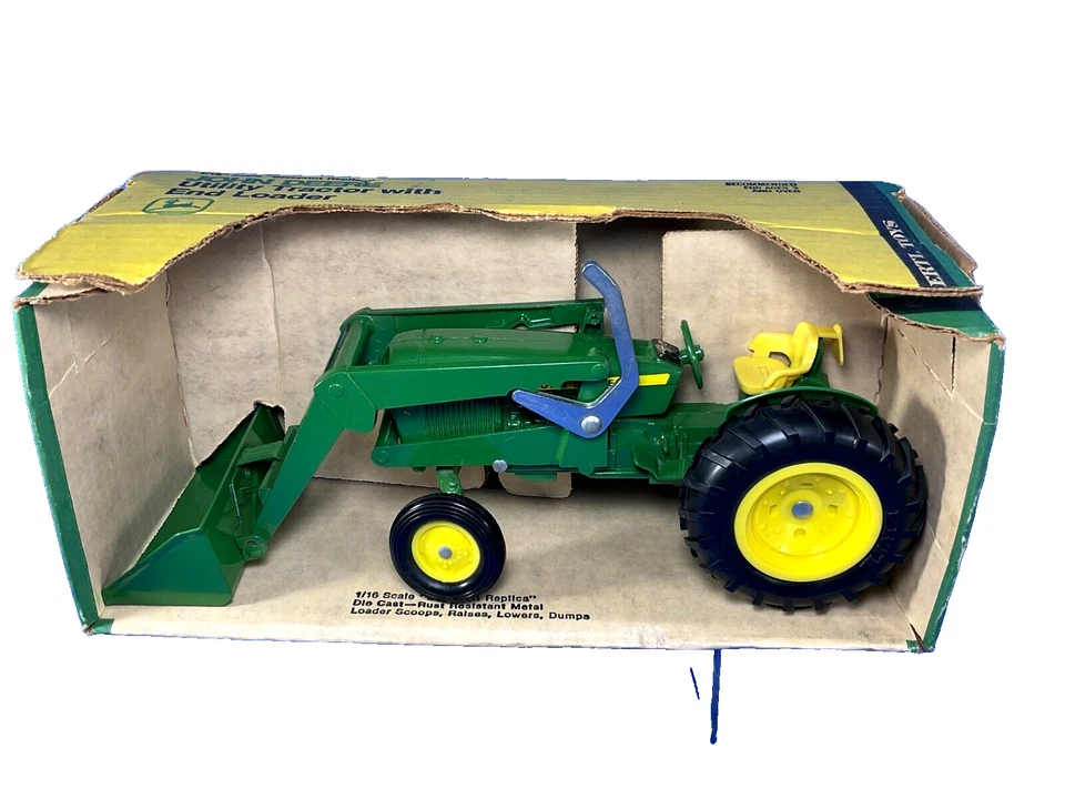Tractor utilitario John Deere vintage Ertl, años 70 con cargador, #517, escala 1/16, sin usar, en caja Foto 2 de 4