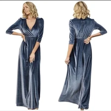BALTIC BORN Blue Velvet Sophia Maxi Dress Size Large Stretch Surplice V-neck