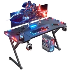 47/55 inch Gaming Desk with LED Lights, Ergonomic Computer Table, Gamer Desk