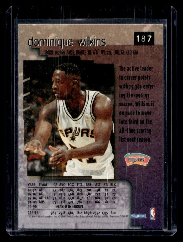 1996-97 SkyBox Premium #187 Dominique Wilkins Star Rubies - Image 2 of 2