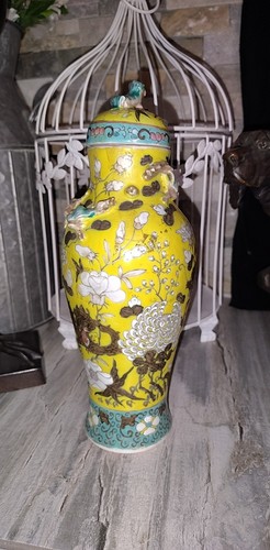 19th Chinese yellow ground enamel famille rose gilt Dragon Small vase Urn Style - Picture 8 of 24