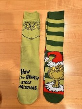Two Pair Of New Unused 16  Grinch Socks Green Striped Dr Seuss Christmas