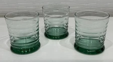 3 Libbey Spanish Green Sirrus Ribbed Glasses Low Ball Double Old Fashioned Y2K