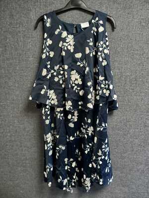 Vila Navy Floral Layer Dress Size UK XL rrp £40 DH013 JJ 09