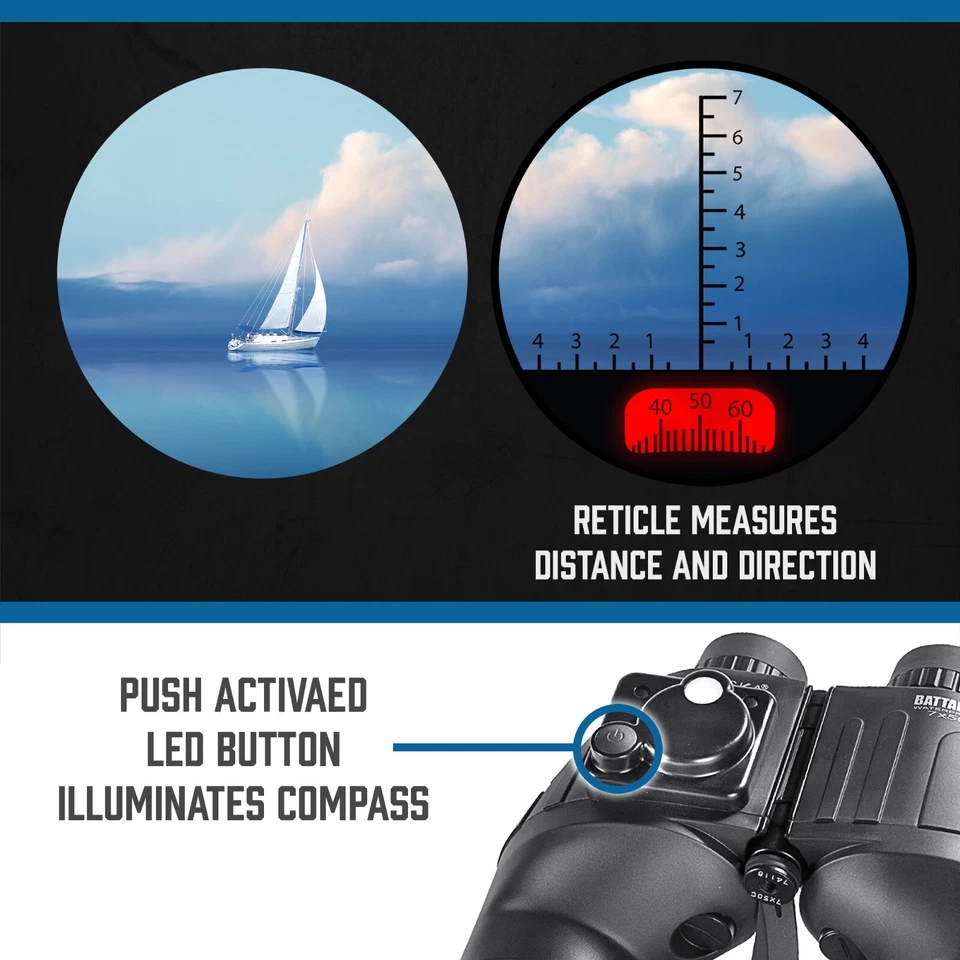 Brasak 7x 50mm Battalion Tactical Binoculars with Rangefinder Reticle AB10510 - Image 3 of 4