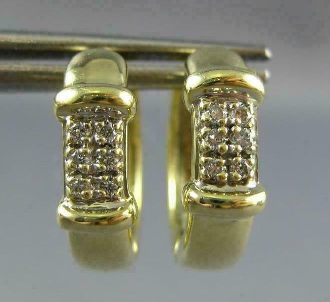 FILA ORECCHINI PENDENTI ESTATE .12CT DIAMANTE ORO GIALLO 14KT 2 FILE PAVÈ HUGGIE #26694
