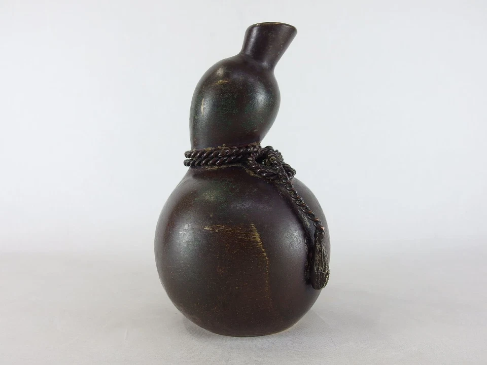 Antigua figura de calabaza de latón japonesa vintage Chanoyu Kaki florero chacha Foto 3 de 4