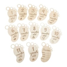13 Pcs Baby Wooden Cards Newborn Memorial Cards Baby Feets Shaped Monthly Cards