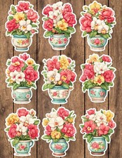 Flower Pot Die Cut Vinyl Stickers Set Scrapbooking Laptop Waterbottle