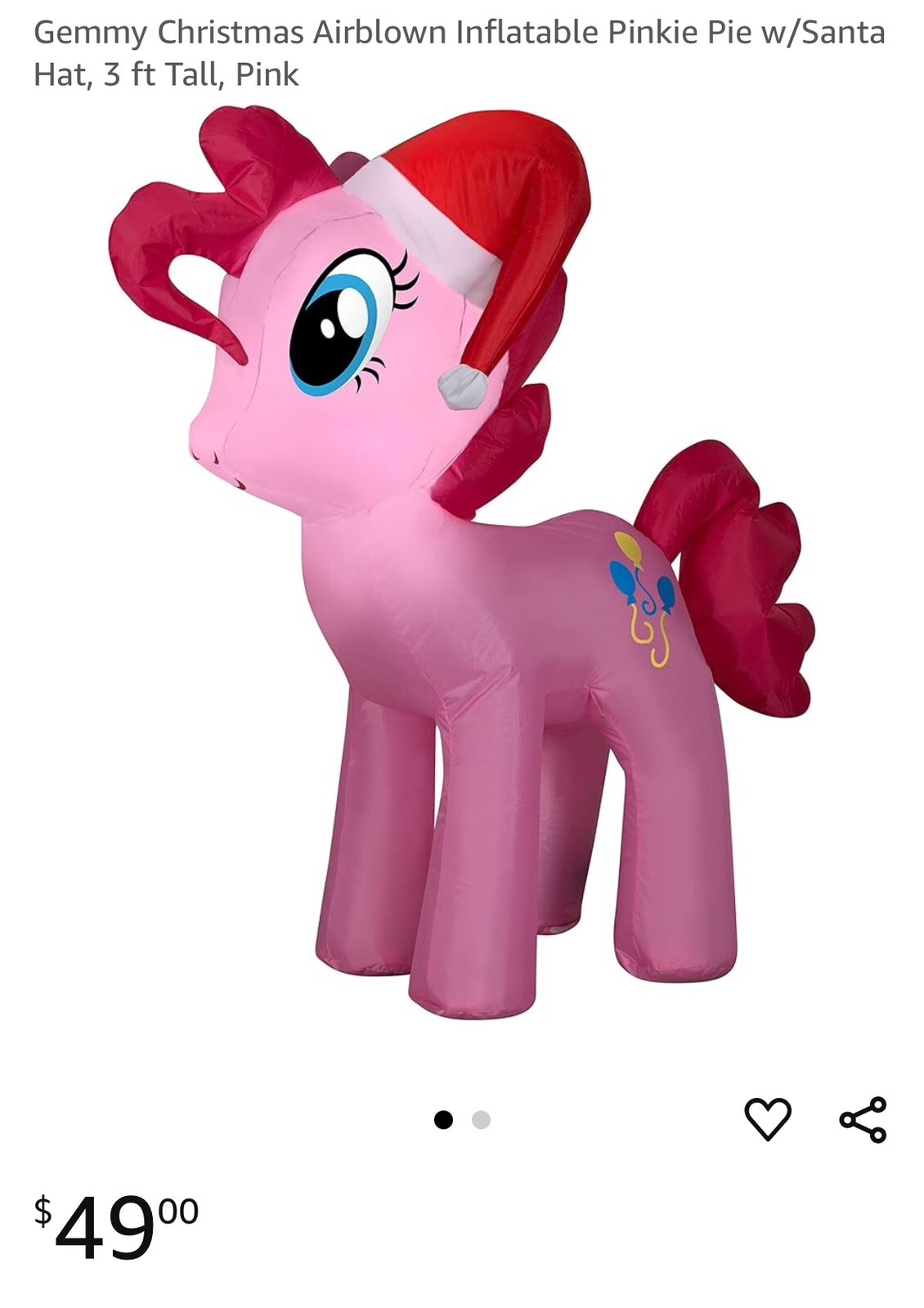 My Little Pony Pinkie Pie con cappello di Babbo Natale gonfiabile alto 3 piedi di Gemmy