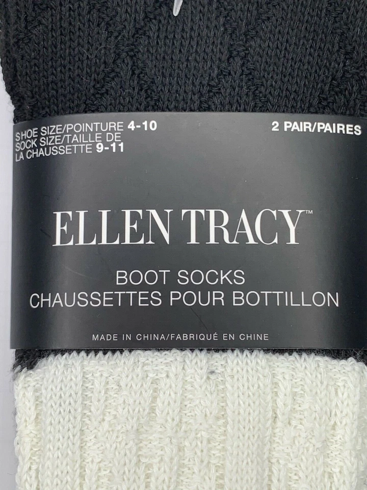 Ellen Tracy Womens 2 pair Soft Boot Socks sock size 9-11 black/white gray - Image 2 of 4