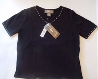 Norton Mc Naughton Cotton Knit Top-black W White Trim Norton Mc Naughton Cotton Knit Top-black W White Trim