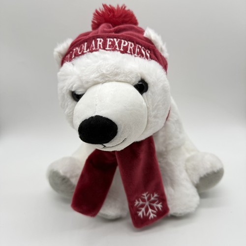 The Polar Express Plush Bear Stuffed Animal Red Snowflake Scarf & Hat White - Picture 2 of 6