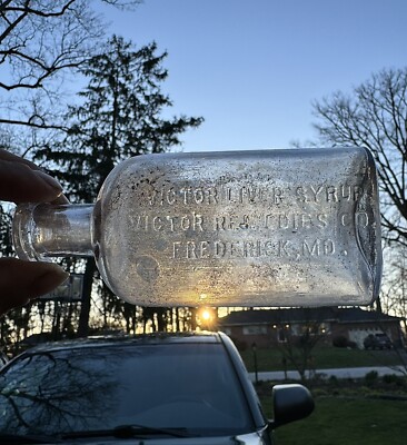 Blown Patent Medicine Bottle Victor Liver Syrup Frederick MD Maryland Clear Old