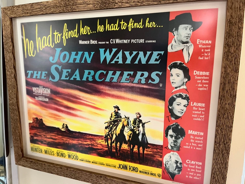 JOHN WAYNE - The Searchers 56  Lobby Card- Beautiful Museum Framed Oak Shadowbox - Image 3 of 4