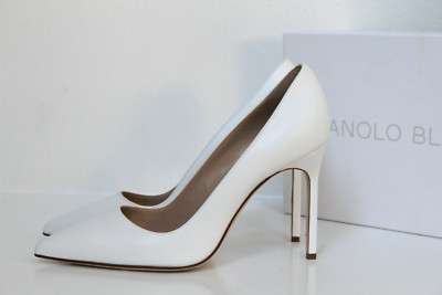 New sz 10 / 40.5 Manolo Blahnik BB Classic White Leather Pointed Toe Pump Shoes