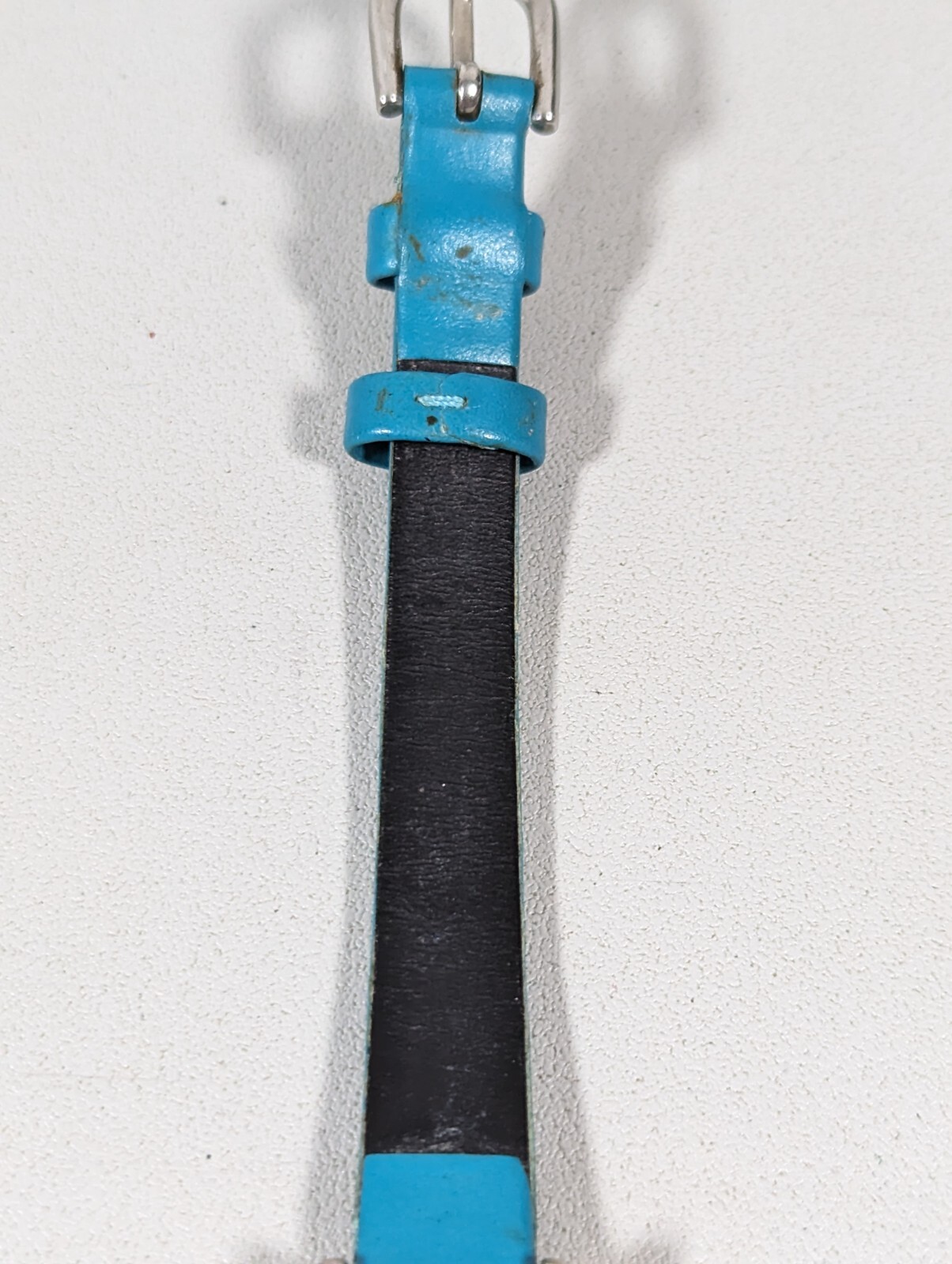 Pearlized Dial Silver Tone Rectangle Case Blue Le… - image 8