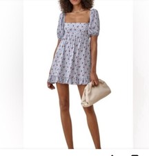Reformation Bristol blue floral mini dress puff sleeves in petunia Medium NWOT