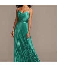 Size 14 Satin A-Line Formal Dress Wedding Guest Bridesmaid Prom Pleated Teal