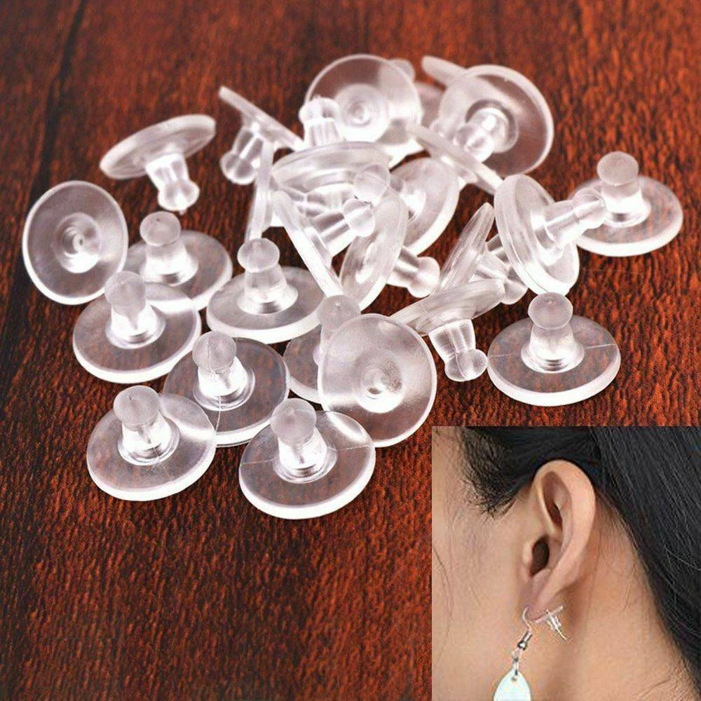 New 100X Silicone Earring Backs 11mm Clear Soft Rubber Ear Stud