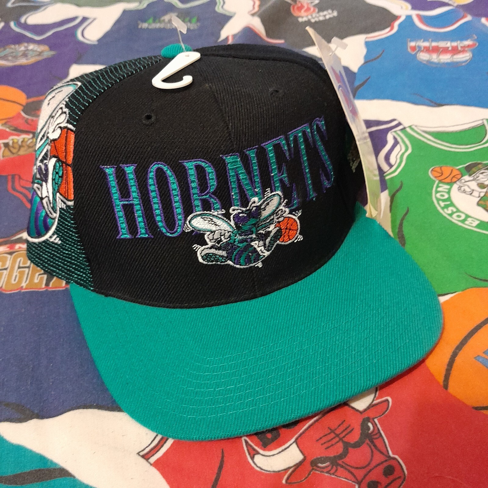 Nwt Vtg Sports Specialties Charlotte Hornets Black Dome Laser Snapback Hat lazer
