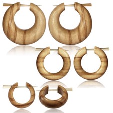 1 Paio Orecchini di Legno a Cerchio Ulivo Naturale Braun Corno Pin CE15