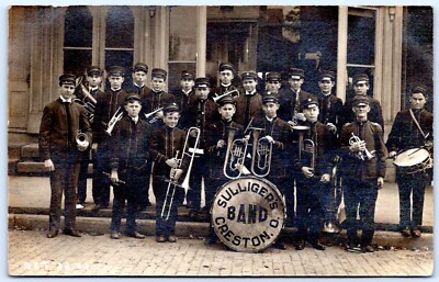 Postcard RPPC OH Creston Ohio Sulligers Marching Band Boys Medina Wayne Co OH04