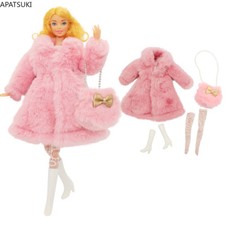 Pink Faux Fur Long Coat For 11.5" Doll 1/6 Outfits Clothes Boots Socks Bag 1:6