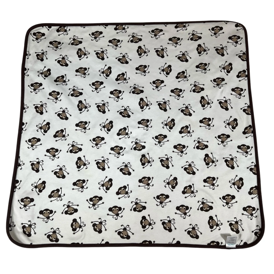 Gymboree Monkey Print Trouble Green Brown Cotton Double Sided Interlock Blanket - Image 3 of 4
