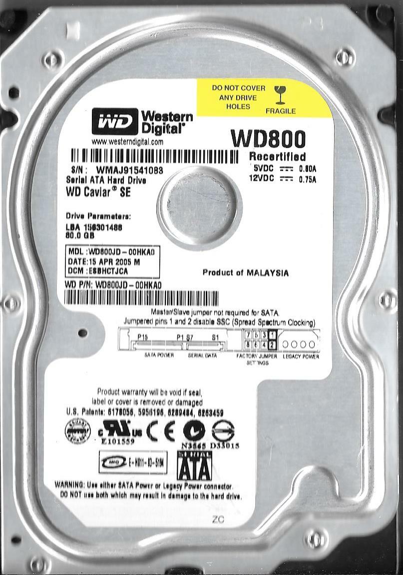 Wd800jd Western Digital WD800JD-00HKA0 80GB Sata Hard Drive DCM: ESBHCTJCA | eBay