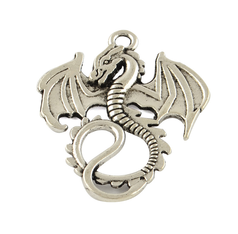 Dragon Metal Charms 10pcs Antique Silver Tone 34x27mm Mythical Creatures Gothic