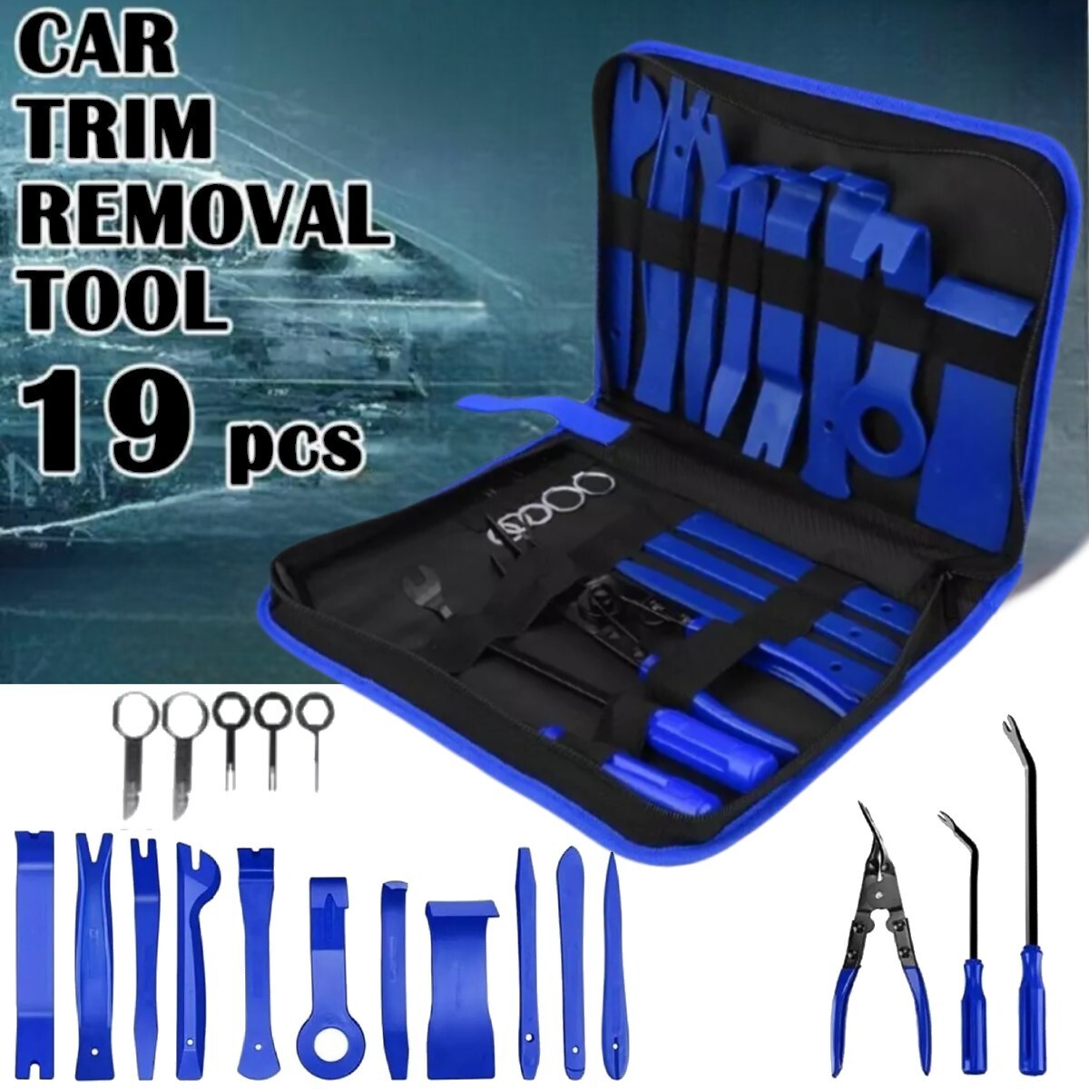 19-Piece Trim Removal Tool Set - Panel Pry Bars & Door Clip Kit For Car Interiors