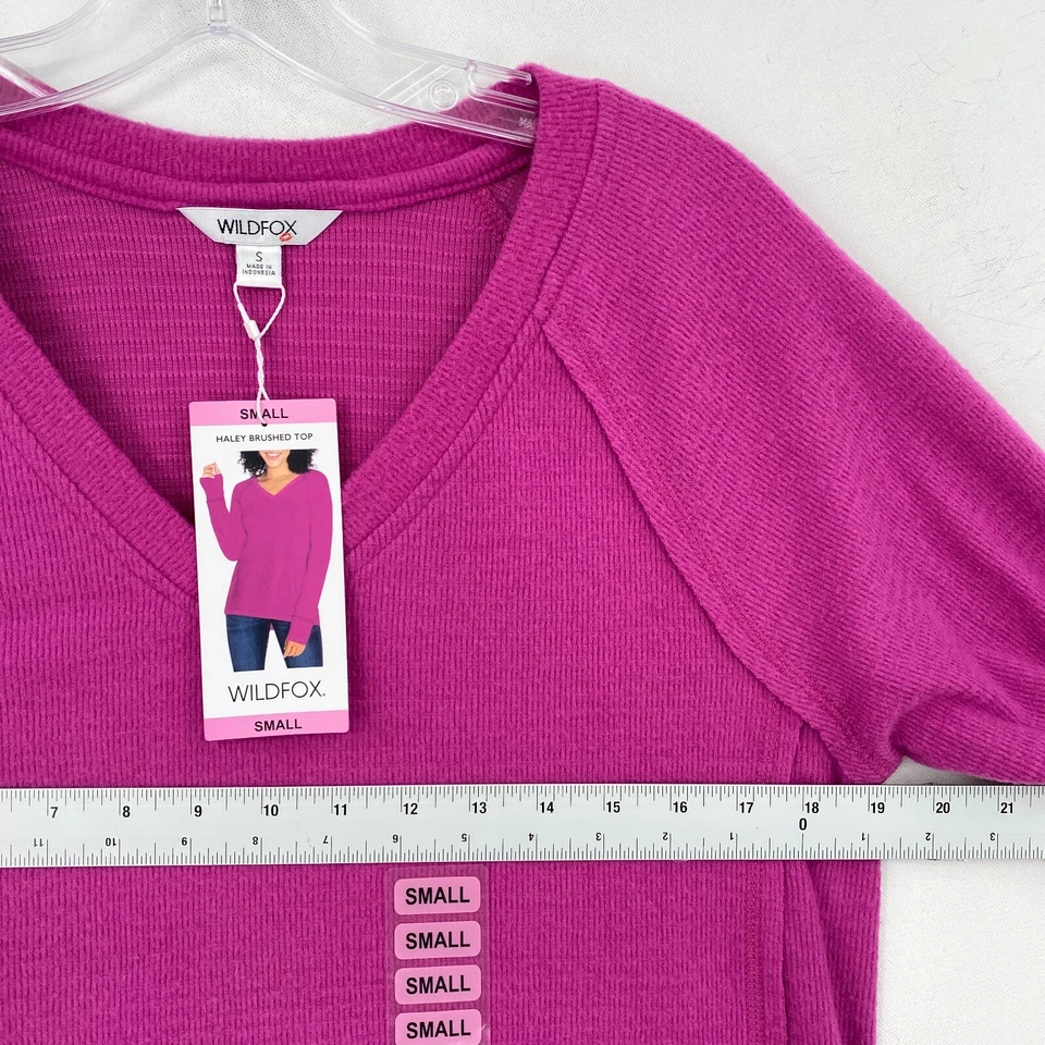 NWT Wildfox Womens Haley Brushed Top Size Small Pink V-Neck Thermal Sweatshirt — 第 3/4 张图片