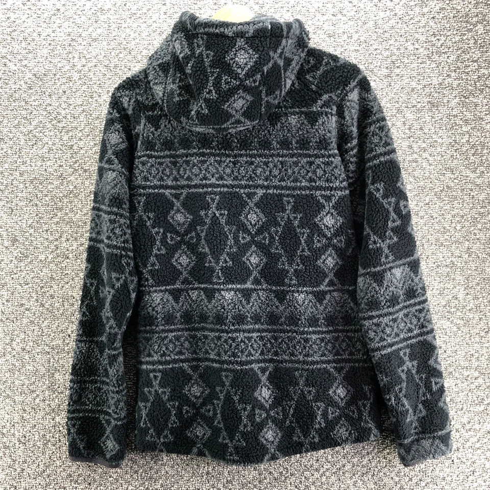 Chaqueta polar Billabong Azteca Sherpa con capucha negra gris para mujer talla L cremallera agujero para el pulgar Foto 2 de 4