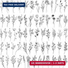 15 Sheets Tiny Black Floral Temporary Tattoos Women Neck Face Hands Realistic