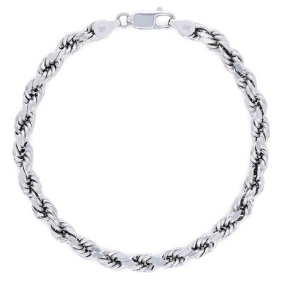 14K White Gold 2mm-5mm Diamond Cut Rope Chain Bracelet Mens Womens 7