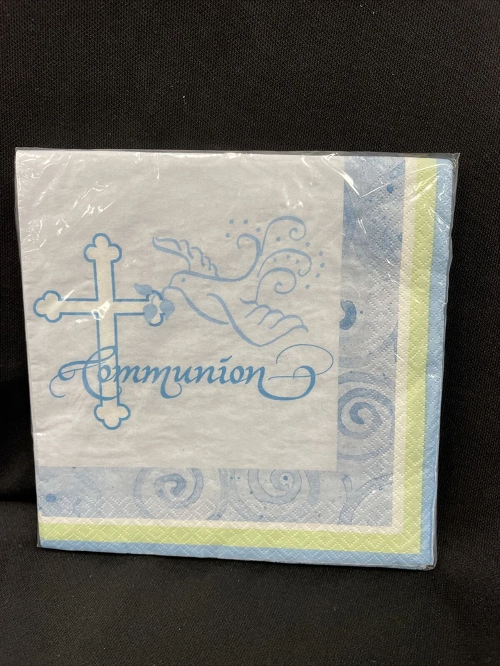 Faithful Dove Religious Party Luncheon Napkins - BLUE - COMMUNION 16Ct - Image 2 of 3