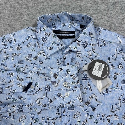 Hammer Made Shirt Mens 39 / 15.5 Blue Jolly Roger All Over Print Italian Fabric