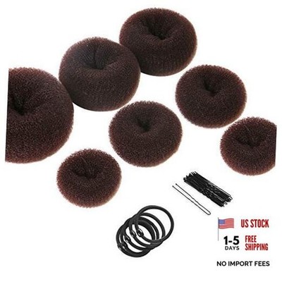 Donut Hair Bun Maker Set - 7 Rings (1 Extra-Large, 2 Large, 2 Medium) - A-Brown