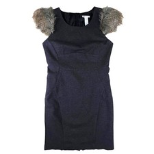 Gray Faux Fur Sleeve Midi Dress Womens L Charcoal Bodycon Winter Party Night Out