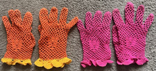  2 PAIR VTG HANDMADE CROCHETED OPEN V-STITCH PATTERN GLOVES WITH RUFFLE EDGES