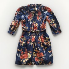 Janie and Jack Navy Blue Floral Smocked Cotton Dress Kids Size 6 Rose Print