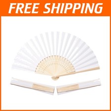 White Paper Hand Fans for DIY Painting, Parties - 50 Pack