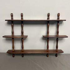 VTG 3 Tier Wooden Spindle Wall Shelf Whatnot Display MCM 23x3.75x17”