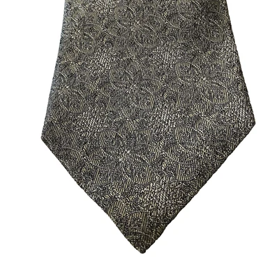 XMI Platinum Mens English Silk Tie Silver Intricate Pattern Hand Made USA 4 x 60 - Image 1 of 4