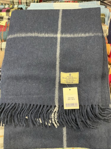 100% Recycled Wool Blanket | The House Of Balmoral Scotland Box Check Navy White - Picture 12 of 12